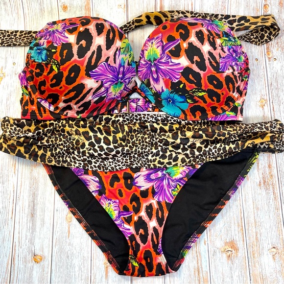 Victoria's Secret Bombshell Swim Bikini Hot Orchid Leopard 36/38 C or D Large - Picture 2 of 12